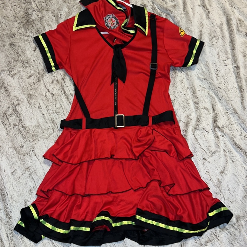 Women's Red Firefighter-Inspired Dress with Black Trim